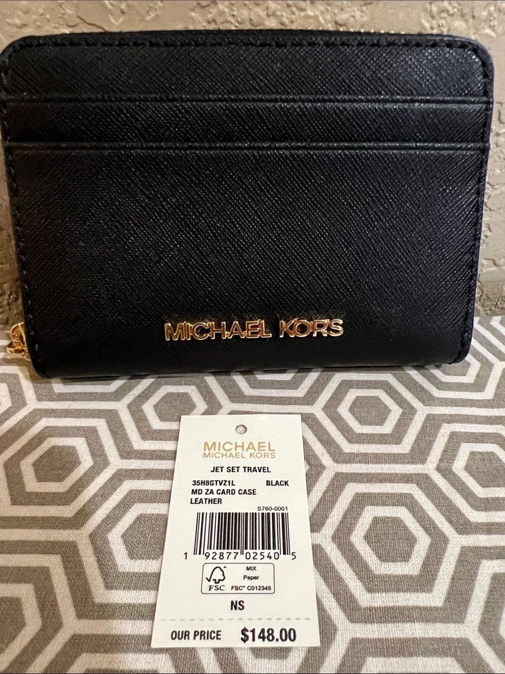 Michael Kors Black Card Case with Gold Logo Hardware